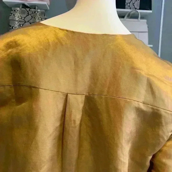 J. CREW Womens Dress Silk ROSIE Tunic 3/4 Sleeve Gold Color Size M. D10 - Picture 8 of 9